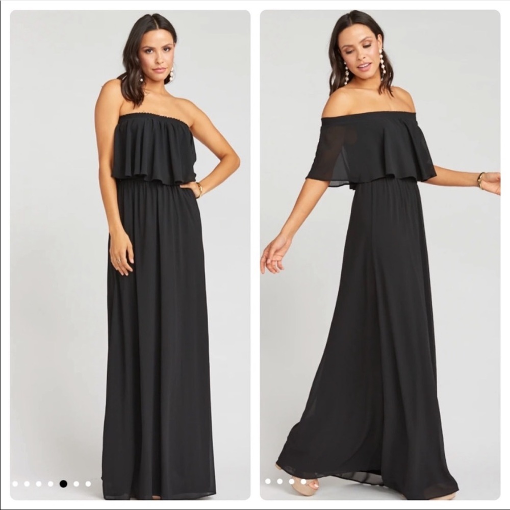 Show Me Your Mumu Hacienda Off The Shoulder Maxi Dress in Black Chiffon, Size L